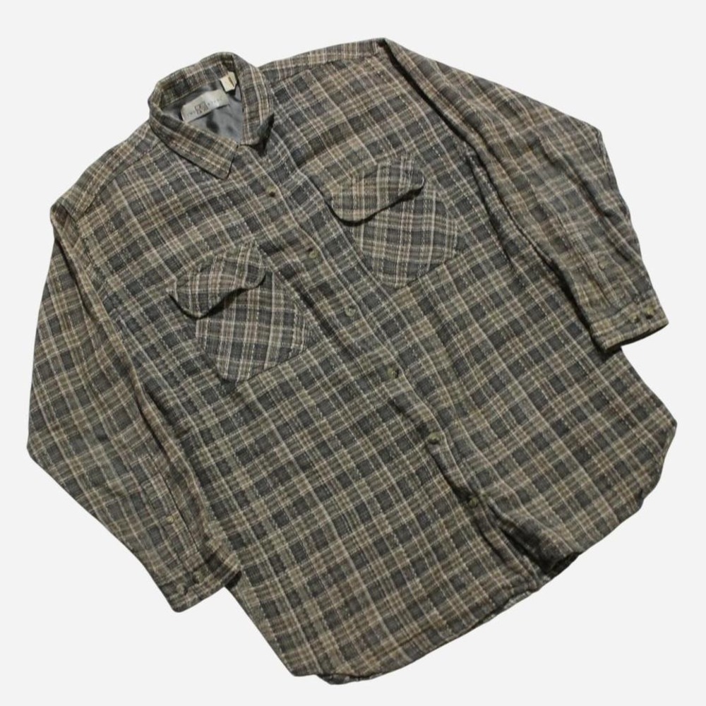 Mens Vintage Grandpa Style 90s Plaid Pattern Y2K Longsleeve Button-up